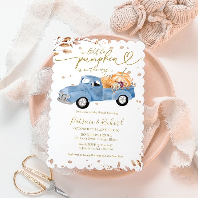 Invitation Une petite fête de bébé garçon citrouille camion b (Créateur téléchargé)