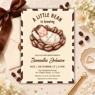 Invitation Une petite fève prépare un café Baby Shower