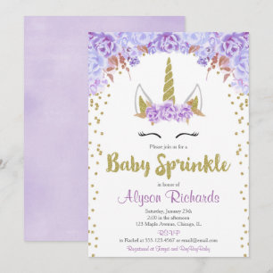 Invitation Une petite fille à la licorne violette et dorée sa