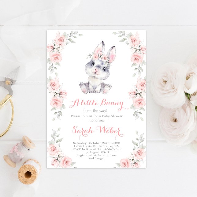 Invitation Une petite fille baby shower rose lapin (Créateur téléchargé)