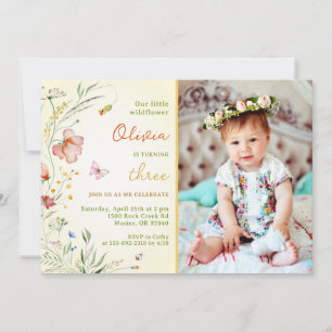 Invitation Une petite fille bébé fleur sauvage photo d'annive