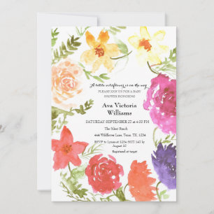 Invitation Une petite fille Fleur sauvage Baby shower Wreath
