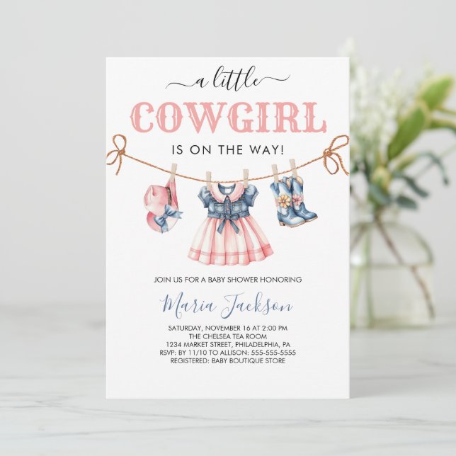 Invitation Une petite fille sauvage Baby shower de fille bleu (Debout devant)