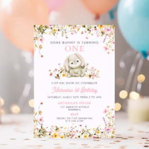 Invitation Une petite lapine fête son premier anniversaire Un