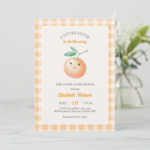 Invitation Une petite mignonne Baby Shower orange gingham cit