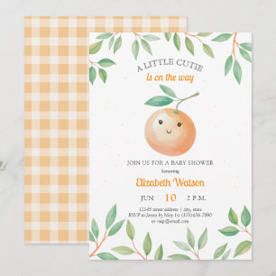 Invitation Une petite mignonne orange gingham citrus Baby Sho