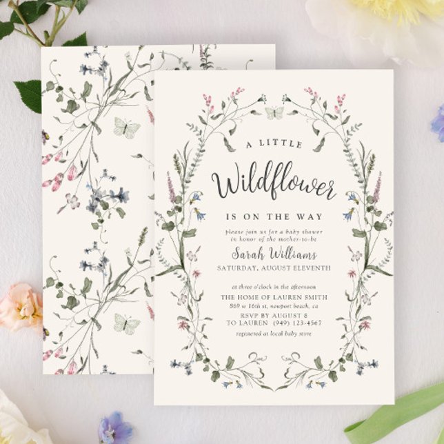 Invitation Une Petite Nature Fleur sauvage Floral Girl Baby s (Baby Shower Invitation)