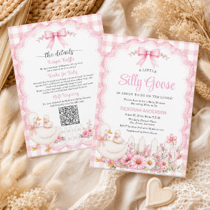 Invitation Une petite oie sotte rose tout en un Baby Shower