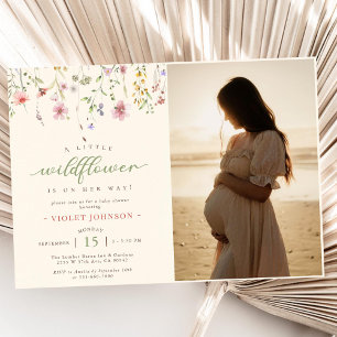 Invitation Une petite photo de Baby shower Fleur sauvage