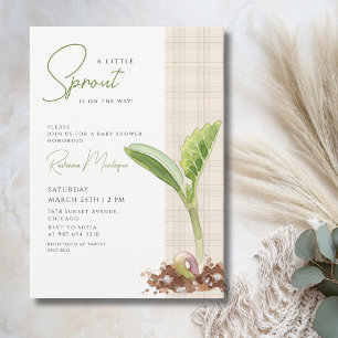 Invitation Une petite plante pousse Baby Shower Gingham Brun