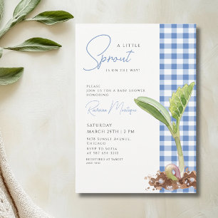 Invitation Une petite pousse Baby Shower à carreaux bleus