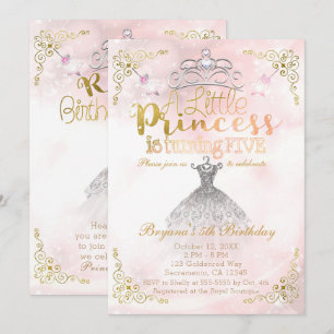 Invitation Une petite princesse fête son CINQUIÈME 5 ANS anni