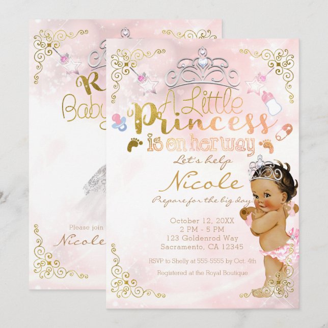 Invitation Une petite princesse rose étincelle Baby Girl Douc (Devant / Derrière)
