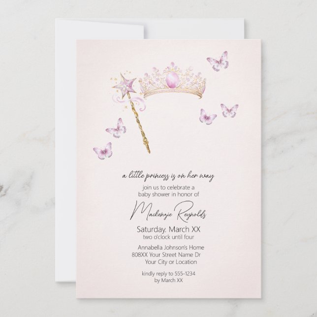 Invitation Une petite princesse Tiara et un Baby shower rose  (Devant)