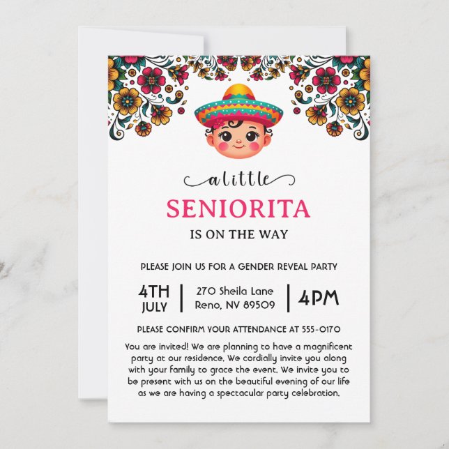 Invitation Une petite Senorita est en Baby shower (Devant)