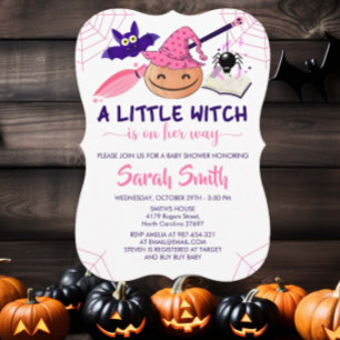 Invitation Une petite sorcière est en route pour Halloween Ba