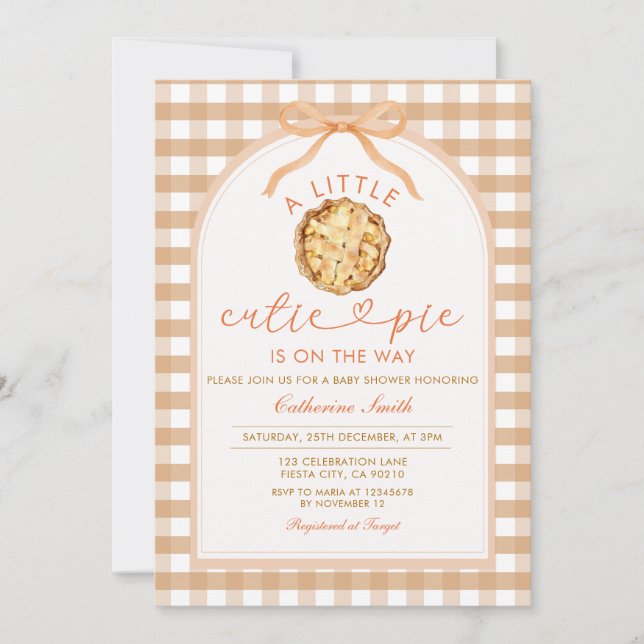 Invitation Une petite tarte à la croûte est en route Baby sho (Devant)