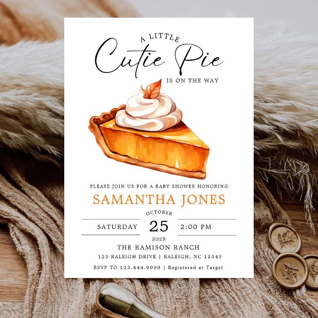 Invitation Une petite tarte mignonne Fête de bébé automnale C (Créateur téléchargé)