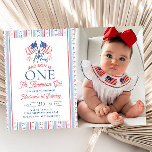 Invitation Une photo d'anniversaire de fille tout américaine