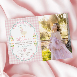 Invitation Une photo d'anniversaire d'une fille à l'oie rose 