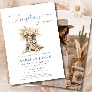 Invitation Une photo de Baby Shower d'un petit garçon cowboy 