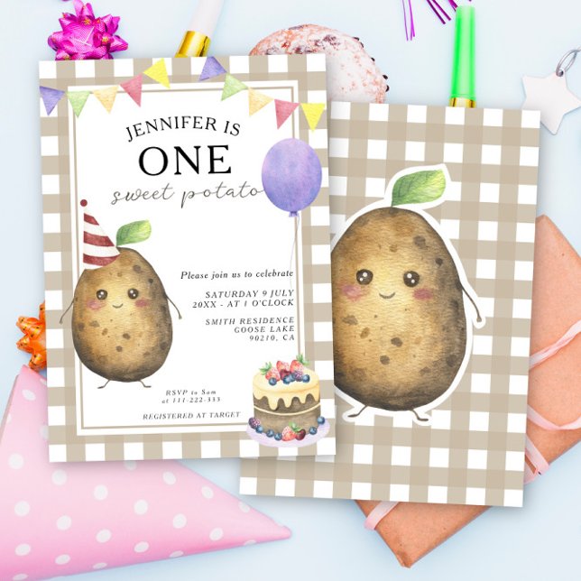 Invitation Une pomme de terre douce Neutre genre premier anni (Créateur téléchargé)