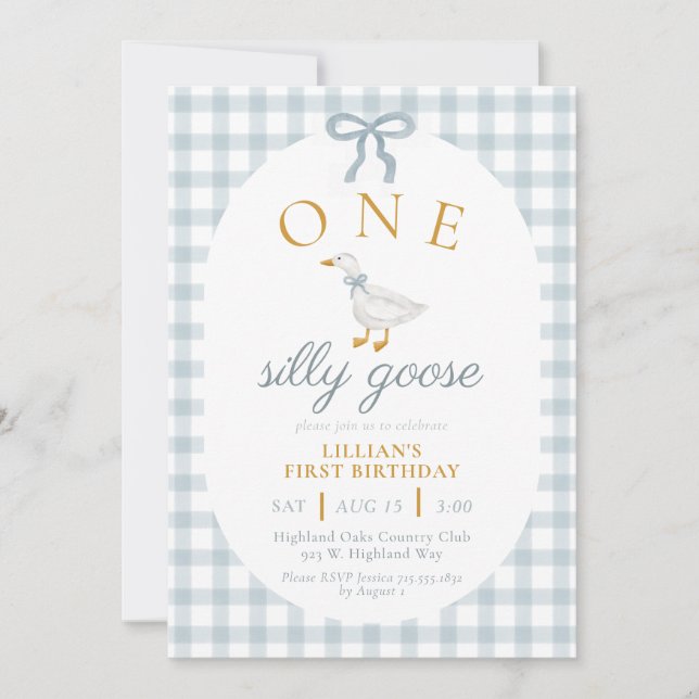 Invitation UNE Première Anniversaire d'Oie Ridicule Bleue Gin (Devant)