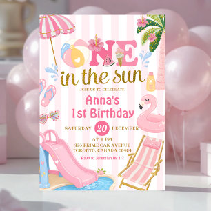 Invitation Une rayure rose au soleil Fête à la piscine Annive
