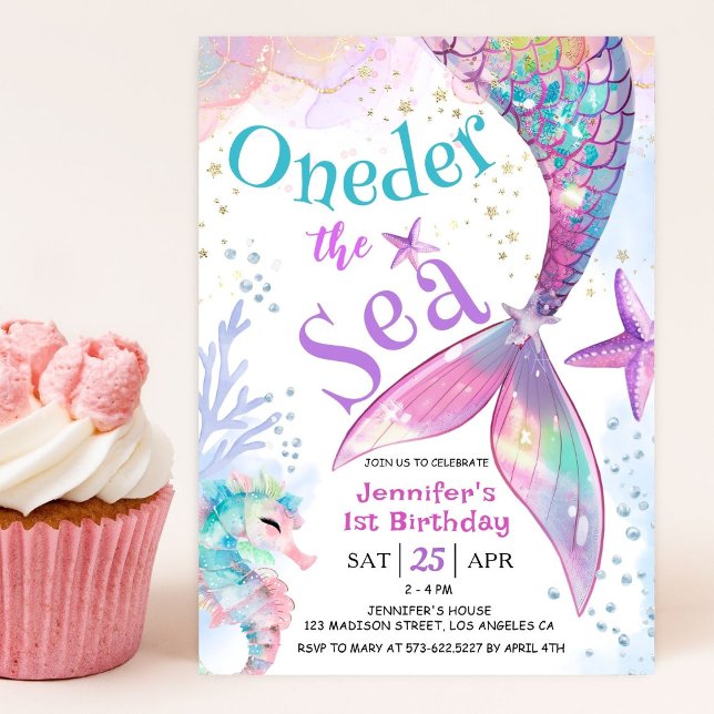 Invitation Une sirène de mer 1er anniversaire (Créateur téléchargé)