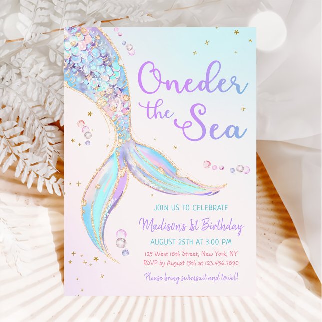 Invitation Une Sirène De Mer 1ère Fête Anniversaire (Créateur téléchargé)