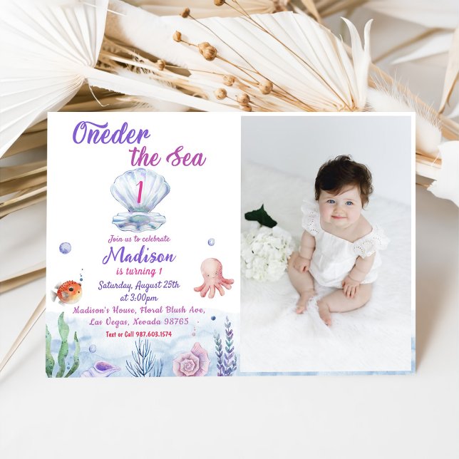 Invitation Une sirène de mer 1ère fête d'anniversaire Photo (Créateur téléchargé)