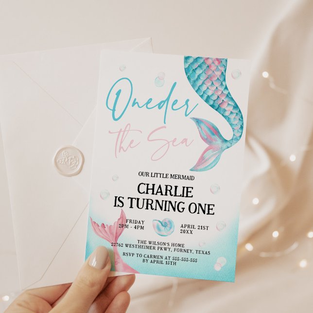 Invitation Une sirène d'eau de mer 1er anniversaire (Créateur téléchargé)
