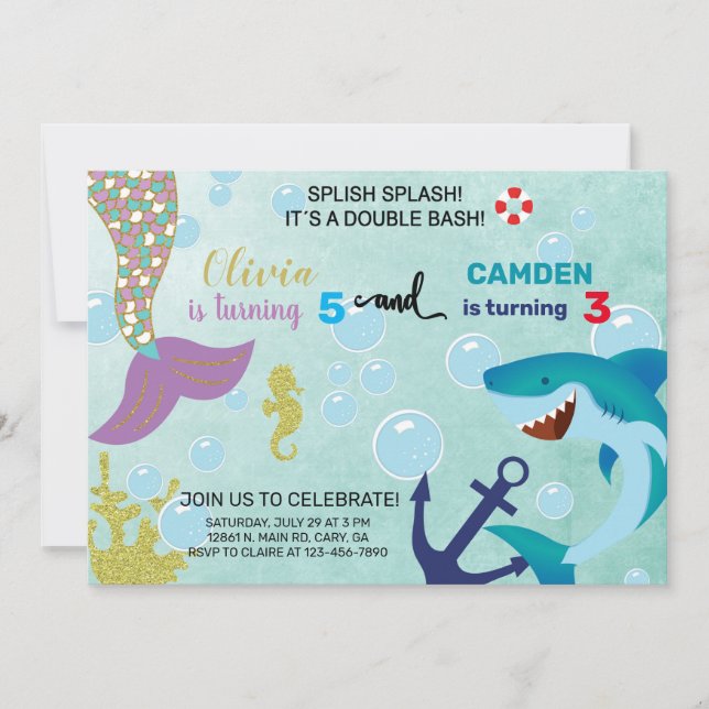 Invitation Une sirène et des frères et soeurs de requins invi (Devant)