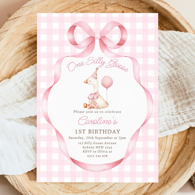 Invitation Une sotte de la poule rose oie 1er anniversaire (Créateur téléchargé)