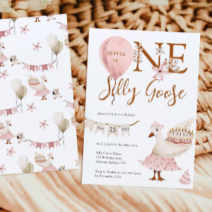 Invitation Une sotte Goose Vintage Boho fille 1er anniversair