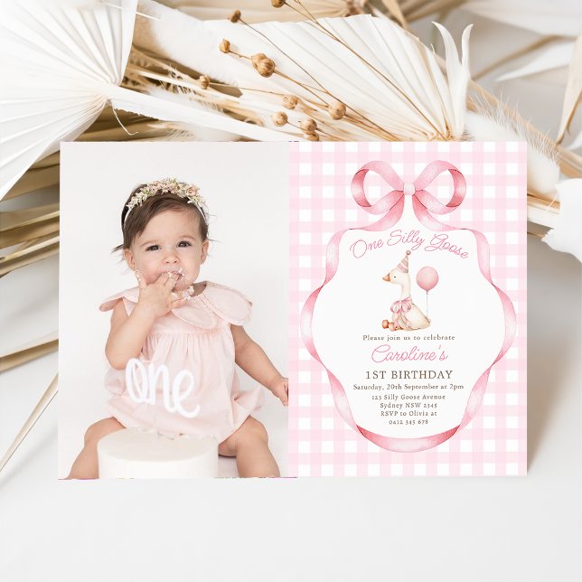Invitation Une sotte rose oie fille 1er anniversaire Photo (Créateur téléchargé)