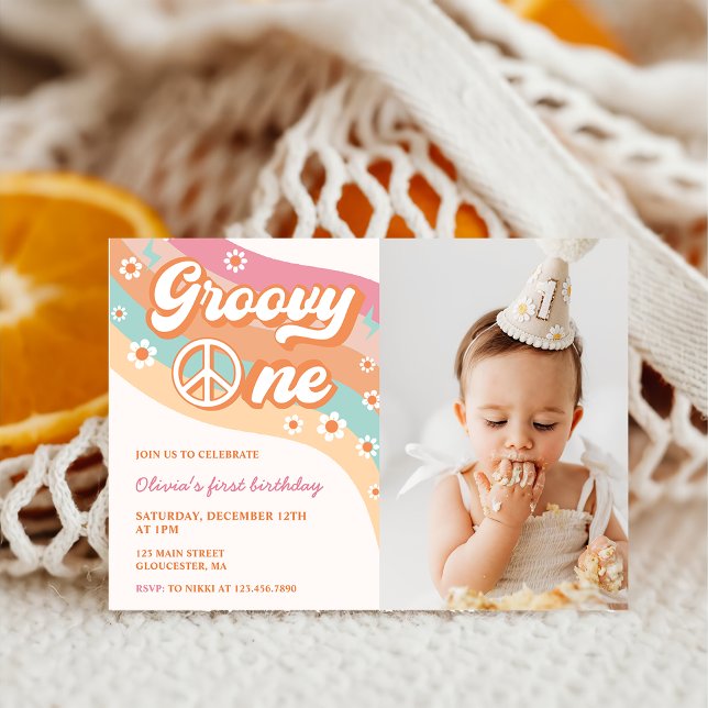 Invitation Une Super Retro Daisy 1ère fête d'anniversaire (Créateur téléchargé)