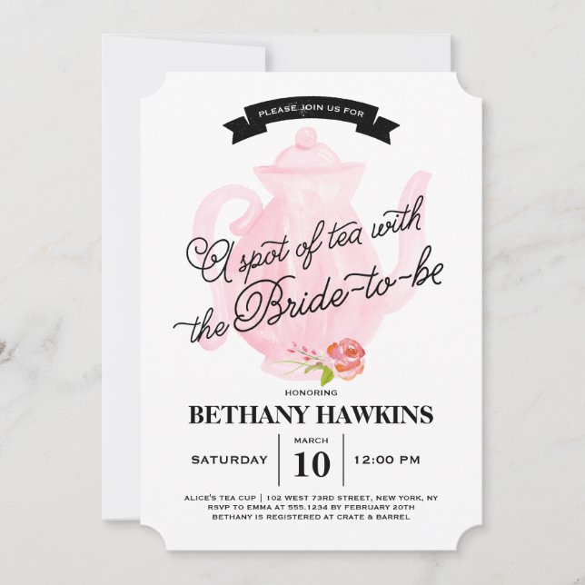 Invitation Une tache de thé avec la future mariée | Fête des  (Devant)