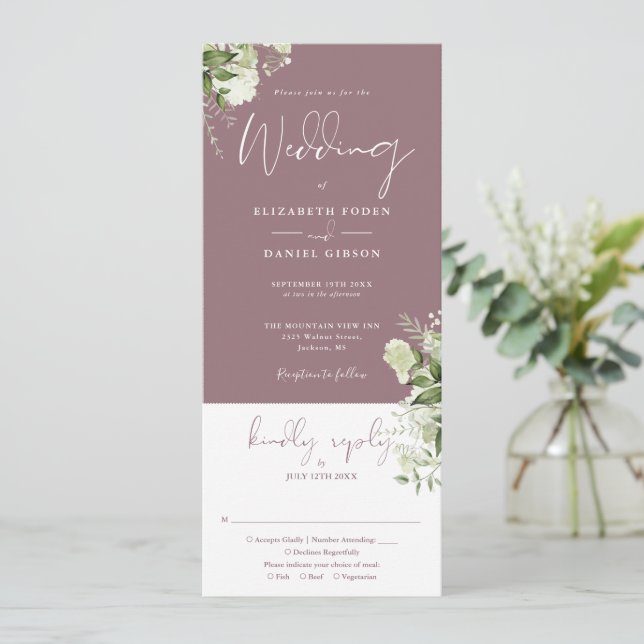Invitation Une végétation botanique mauve en un seul Mariage (Debout devant)