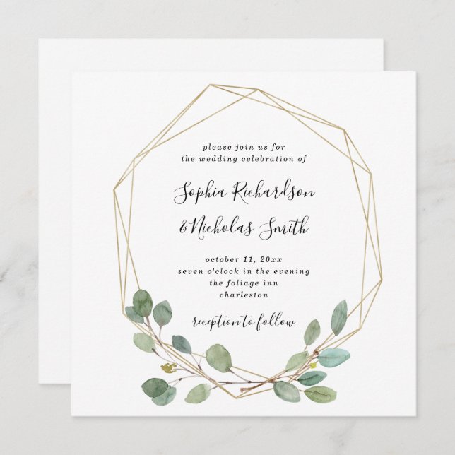 Invitation Une végétation simple d'eucalyptus | Mariage géomé (Devant / Derrière)
