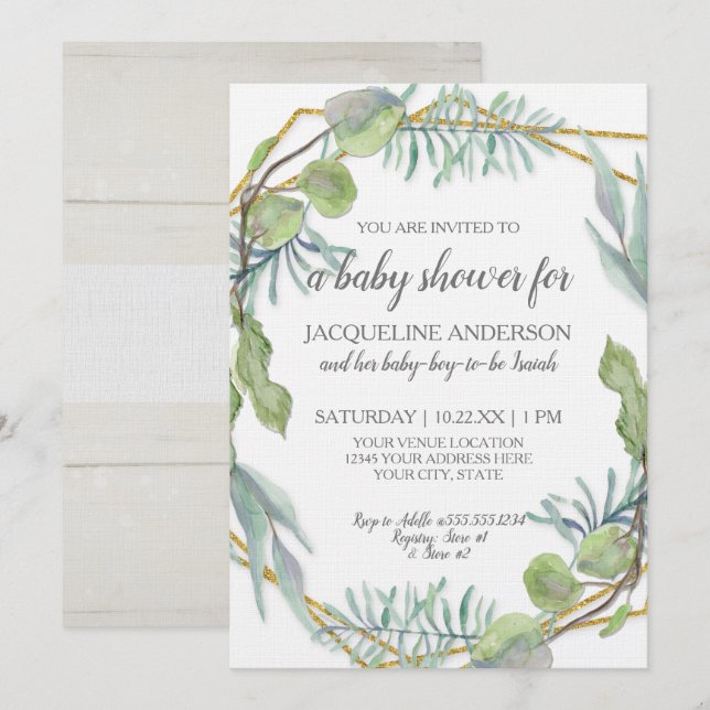 Invitation Une verdure boisée Un Baby shower neutre pour les  (Devant / Derrière)