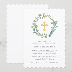 Invitation Une verdure délicieuse  Faux Gold Cross Baptisme