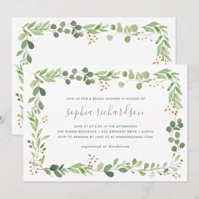 Invitation Une verdure simple | Fête des mariées (Devant / Derrière)