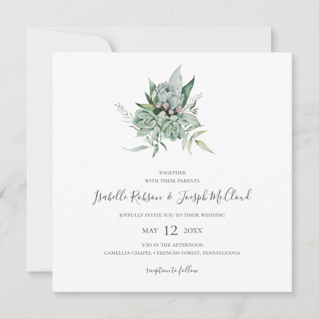 Invitation Une verdure succulente | Mariage Carré photo (Devant)
