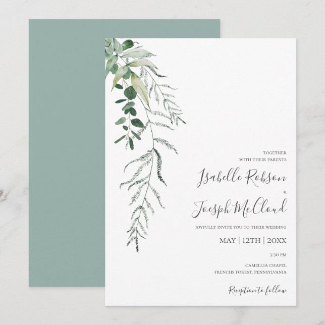 Invitation Une verdure succulente | Mariage Décontracté Sage  (Devant / Derrière)