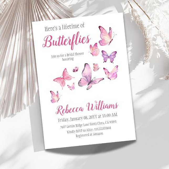 Invitation Une vie de Fête des mariées violette de papillon (Créateur téléchargé)