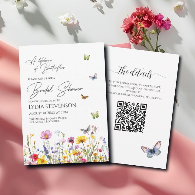Invitation Une vie de papillons Fête des mariées de code QR (Créateur téléchargé)