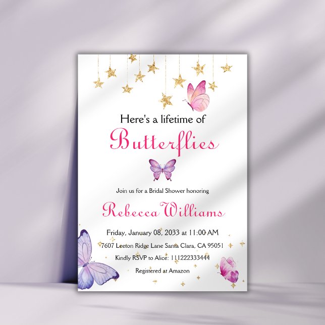 Invitation Une vie de papillons Fête des mariées pourpre (Créateur téléchargé)