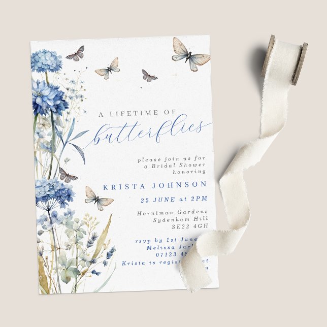 Invitation Une vie de papillons Hydrangea Fête des mariées (Créateur téléchargé)