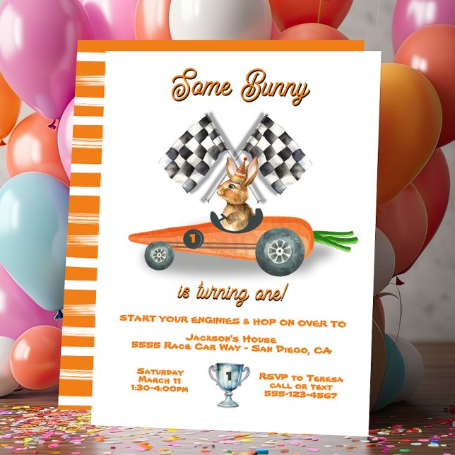 Invitation Une voiture Bunny Race Pâques Printemps Anniversai (Créateur téléchargé)